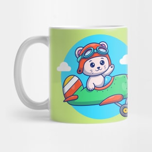 Cute Cat Flying With Vintage Plane Mug